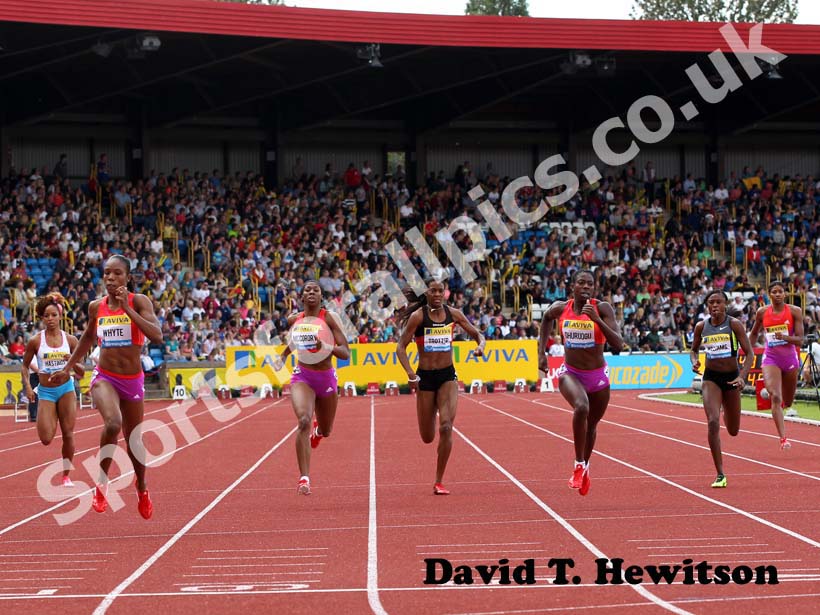 Rosemarie Whyte wins the 400 metres from Christine Ohuruogu, 2012 Samsung Diamond League, Birmingham.